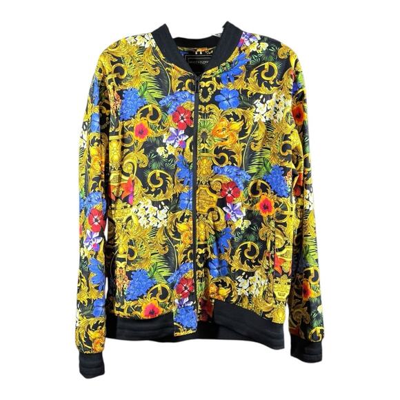 Denim & Flowers X Ricky Singh Floral Baroque Full Zip Bomber Jacket - Picture 2 of 5